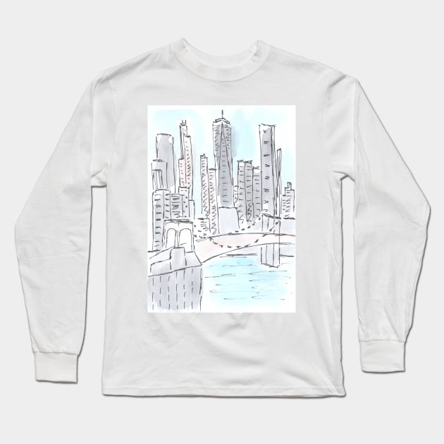 New York. Exterior. Architecture. Tourist place. Watercolor, art decoration, sketch. Illustration hand drawn modern Long Sleeve T-Shirt by grafinya